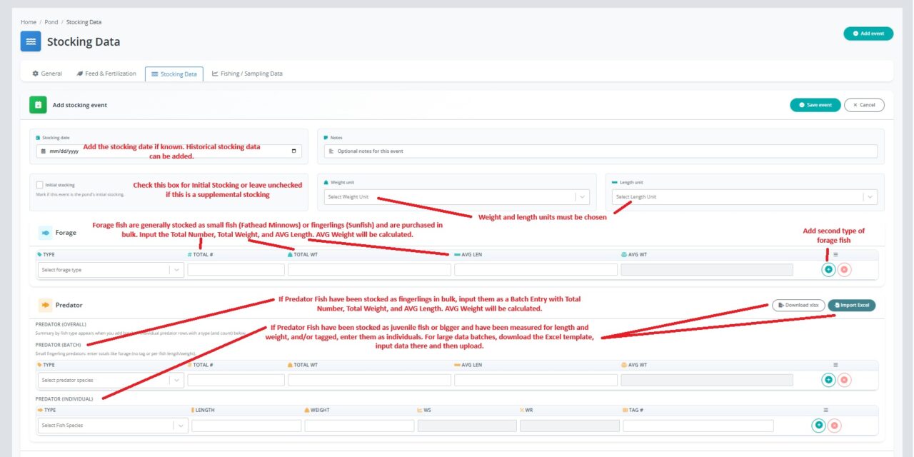 PondStat stocking event information form